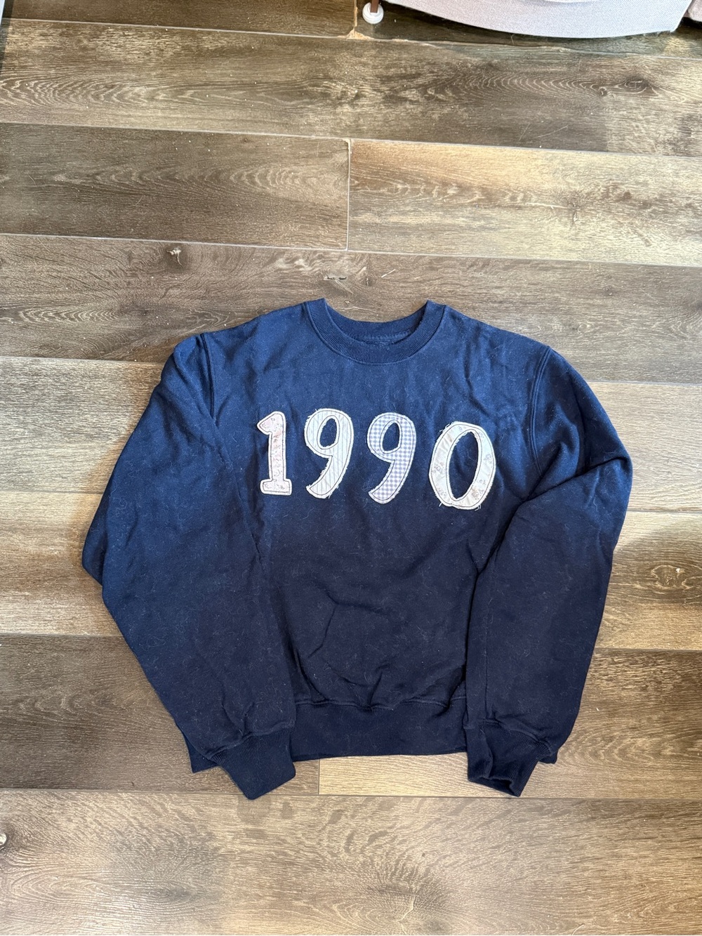 Hollister 1990 Patchwork Graphic Navy Crewneck Sweatshirt